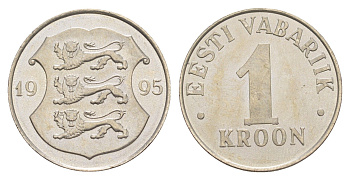Эстония 1 крона 1995 KM 28 медно-никель UNC 4159-355
