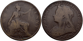 Великобритания 1 пенни 1897 Виктория (1837-1901) KM 790, Spink 3961 бронза 4683-644