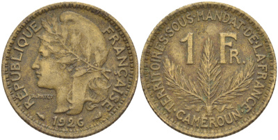 Французский Камерун 1 франк 1926 (а), монетный двор Париж KM 2 алюминиевая бронза 67-521
