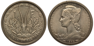 Французская Экваториальная Африка 1 франк 1948 PROBA, ESSAI KM E1 медно-никель UNC 5010-725