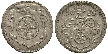 Эрфурт 3 пфеннига 1655 городской выпуск KM 44 серебро 1517-1111