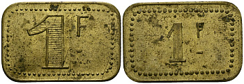 Франция 1 франк ND ресторанный жетон латунь 4166-154