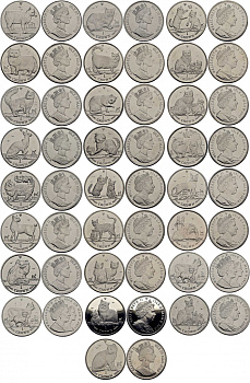 Остров Мэн коллекция из 25 монет по 1 кроне 1988-2014 кошки Мэна (нет 2006 и 2008) медно-никель UNC M96-01