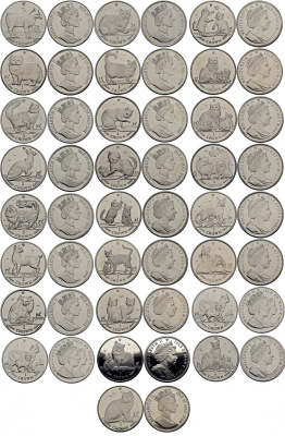 Остров Мэн коллекция из 25 монет по 1 кроне 1988-2014 кошки Мэна (нет 2006 и 2008) медно-никель UNC M96-01