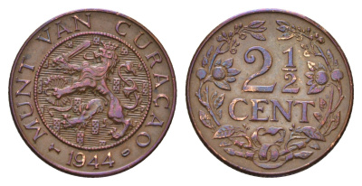 Нидерландское Кюрасао 2 1/2 цента 1944 KM 42 бронза 4678-924