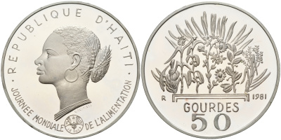 Гаити 50 гурдов 1981 50 лет FAO, голова женщины KM 149 серебро PROOF 1066-1-23