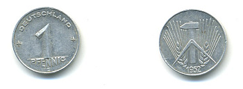 ГДР 1 ПФЕННИГ 1952 Е KM 5 алюминий 80-717