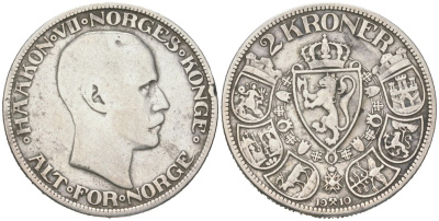 Норвегия 2 кроны 1910 Хокон VII (1905-1957), редкий год KM 370 серебро 4131-242