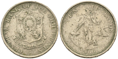 Филиппины 10 сентаво 1966 KM 188 медь никель цинк 4564-657