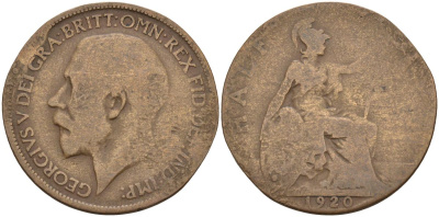 Великобритания 1/2 пенни 1920Георг V (1910-1936) KM 809, Spink 4056 бронза 4126-741
