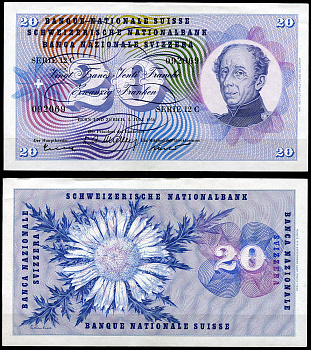 Швейцария 20 франков 1956 генерал Гийом-Анри Дюфур, 5 июля 1956 Pick  46 d  бумага   6285-4-2-1