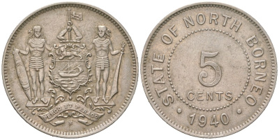 Северное Борнео 5 центов 1940 KM 5 медно-никель 34-612