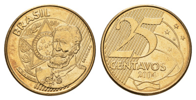 Бразилия 25 сентаво 2004 KM 650 сталь плакированная латунью UNC 4163-845