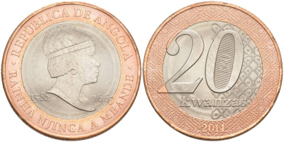 Ангола 20 кванза 2014 Королева Зинга Мбанди Нгола (1582-1663) KM 111 биметалл aUNC 69-131