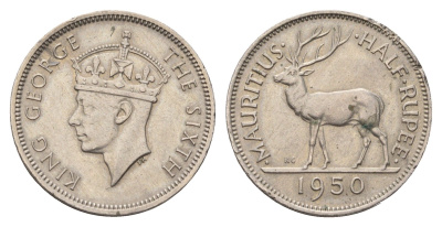 Маврикий 1/2 рупии 1950 Георг VI (1936-1952) KM 28 медно-никель 84-821