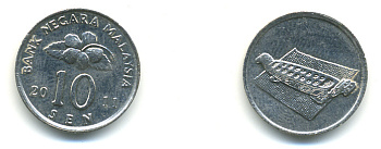 Малайзия 10 сенов 2011 цветок KM 51 медно-никель 3999-617