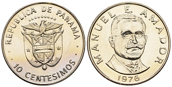 Панама 10 сентесимо 1976 Мануэль Амадор KM 36.1 медь плакированная медно-никелем  UNC  M29-08