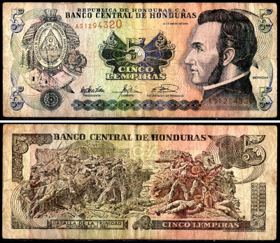 Гондурас 5 лемпира 2003 Pick 85c бумага 3295-76-2-2