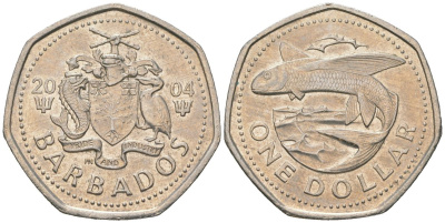 Барбадос 1 доллар 2004 летучая рыба KM 14.2 медно-никель 4574-612