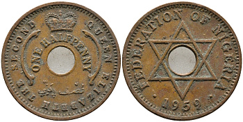Нигерия 1/2 пенни 1959 Елизавета II (1952-), Британский протекторат KM 1 бронза 4387-451
