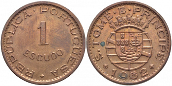 Португальское Сан-Томе и Принсипи 1 эскудо 1962 KM 18 бронза 00-00
