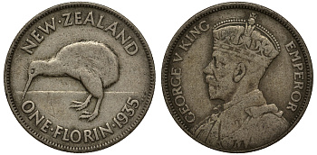 Новая Зеландия 1 флорин 1935 Георг V (1910-1936), Киви KM 4 серебро 272-1421