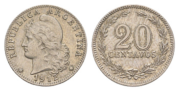 Аргентина 20 сентаво 1912 KM 36 медно-никель 4651-969