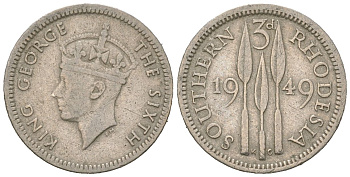 Южная Родезия 3 пенса 1949 Георг VI (1936-1952) KM 20 медно-никель 4617-123