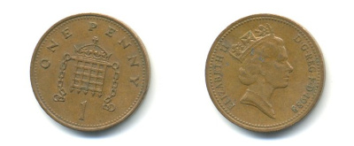 Великобритания 1 пенни 1988 Елизавета II (1952-2022) KM 935, Spink 4381 (B3) бронза 59-1643
