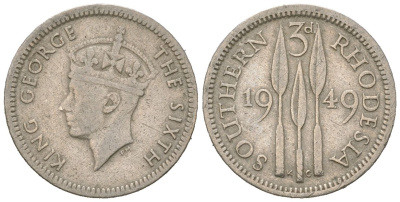Южная Родезия 3 пенса 1949 Георг VI (1936-1952) KM 20 медно-никель 4617-123