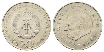ГДР 20 марок 1972 А, Вильгельм Пик (1876-1960) KM 42 медно-никель 4634-811