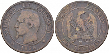 Франция 10 сантимов 1856 MA, Наполеон III (1852-1870) KM 771.6, Le Franc 133.27 бронза 114-1226