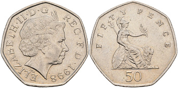 Великобритания 50 пенсов 1998 Елизавета II (1952-2022) KM 991, Spink 4610 (H8) медно-никель 4683-733