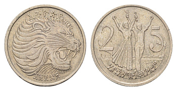 Эфиопия 25 сантимов 1977 KM 46 медно-никель 4619-611