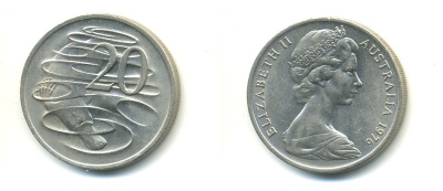 Австралия 20 центов 1976 Елизавета II (1952-2022), утконос KM 66 медно-никель UNC 47-314