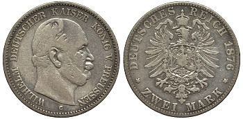 Пруссия 2 марки 1876 C, Вильгельм I (1861-1888) Weege 96, J. 96, KM 506 серебро 02-014-15