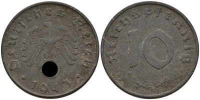 Германия 10 рейхспфеннигов 1943 A KM 101, J.371 цинк  4603-412