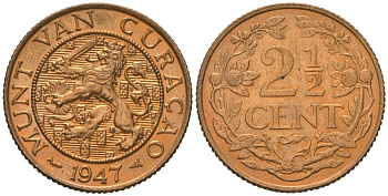 Кюрасао 2 1/2 цента 1947 KM 42 бронза UNC 4171-212