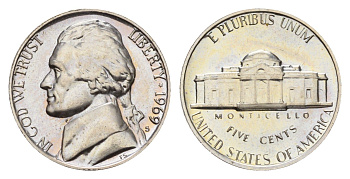 США 5 центов 1969 S KM A192 медно-никель PROOF 270-1531