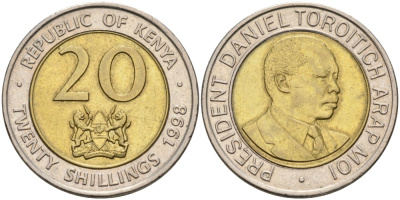 Кения 20 шиллингов 1998 Дэниэл арап Мои KM 32 биметалл 4556-1255