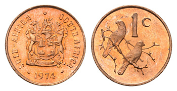 ЮАР 1 цент 1974 герб, капские воробьи KM 82 бронза PROOF 4685-812