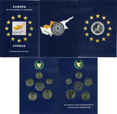 Кипр набор из 6 монет + медаль 2004 медаль серебро 2004 Европа, PROOF, в оригинальном буклете UNC 00-00