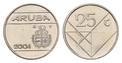 Аруба 25 центов 2004 KM 3 сталь плакированная никелем UNC 175-411