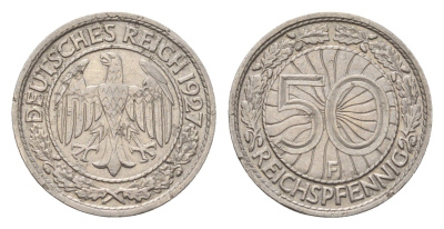 Германия 50 рейхспфеннигов 1927 F KM 49, J. 324 никель 4164-243