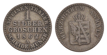 Ангальт-Бернбург 1 грош 1862 KM 95, AKS 23, J. 69 серебро 4659-115