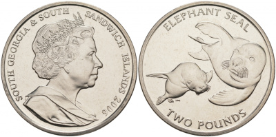 Южная Георгия и Южные Сандвичевы Острова 2 фунта 2006 морской слон KM 23 медно-никель UNC 74-233