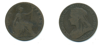 Великобритания 1 пенни 1897 Виктория (1837-1901) KM 790, Spink 3961 бронза 4383-542