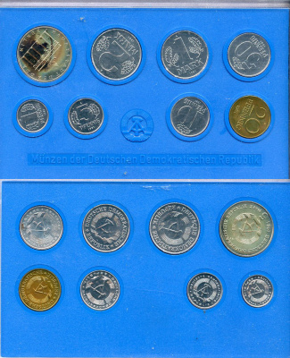 ГДР официальный набор из 8 монет включая 5 марок Бранденбургские ворота 1981 тираж 25000 экземпляров, твердый пластик KM MS3   UNC  8-2-04-08