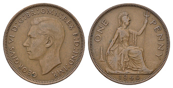 Великобритания 1 пенни 1940 Георг VI (1936-1952) КМ 845, Spink 4114 бронза 4111-112