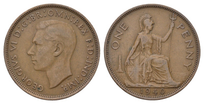 Великобритания 1 пенни 1940 Георг VI (1936-1952) КМ 845, Spink 4114 бронза 4111-112
